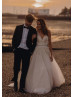 Beaded Ivory Lace Tulle V Back Sparkly Wedding Dress